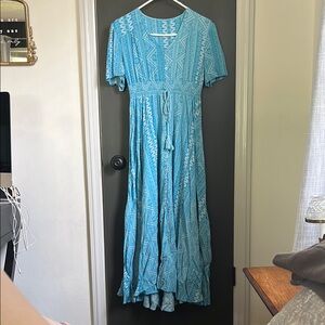 Aztec Blue Pleated Maxi Sundress